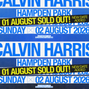 Calvin Harris graphic artwork with banner marking first date as sold out, and new date added